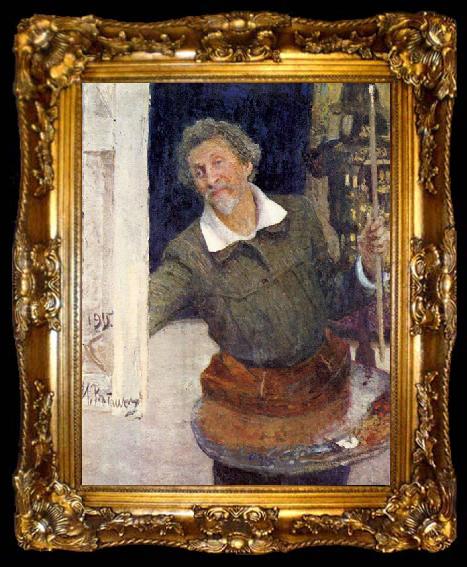 framed  Ilya Yefimovich Repin Self-portrait at work, ta009-2